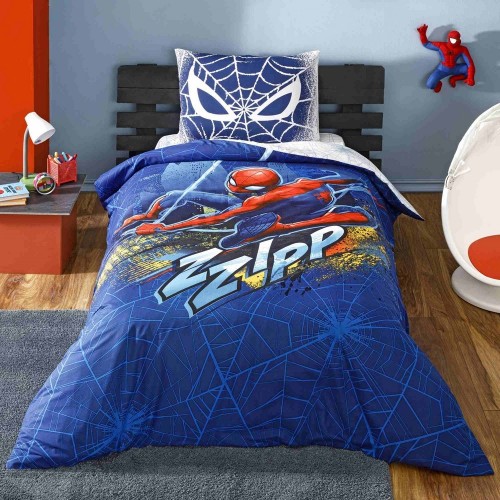 Детское постельное белье c простыней на резинке TAC Disney Spiderman Blue City